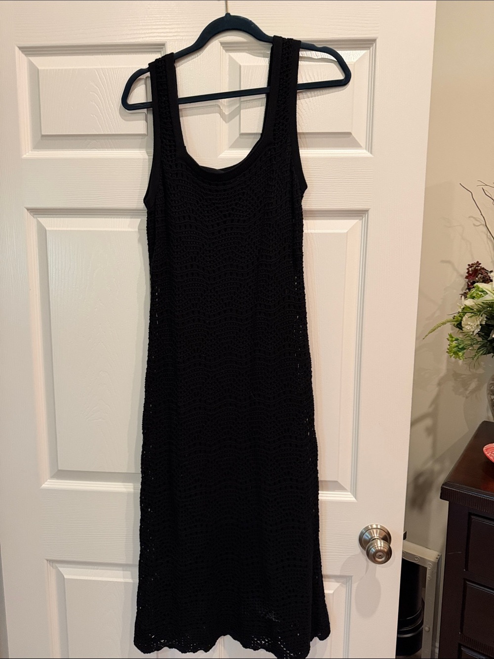 525 America Black Crochet Midi Tank Dress